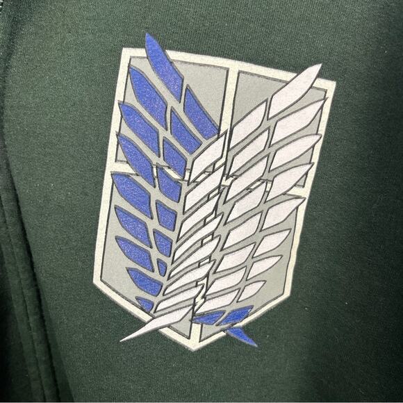 Attack On Titan Wings Of Freedom Anime Green Full Zip Hoodie Sweatshirt Mens XL - Picture 6 of 13